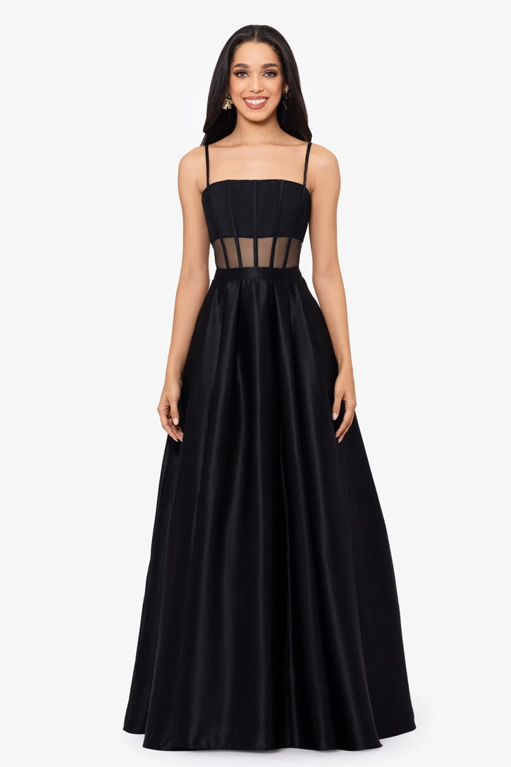 blondie nites black prom dress Blondie Nites Tori Strapless Glitter Mesh Corset Gown