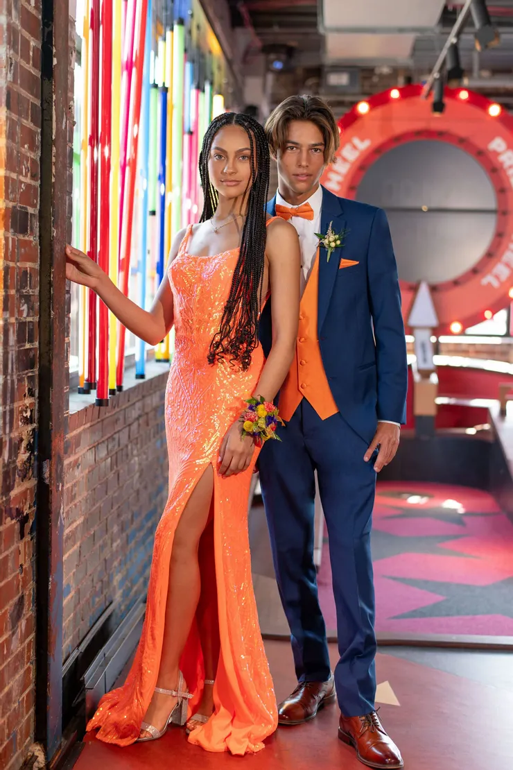 blue and orange formal dress Wedtrend Women Blue Floral Prom Dress With Appliques A-Line Spaghetti  Straps Sheer Corset Long Formal Dress – WEDTREND main image 1