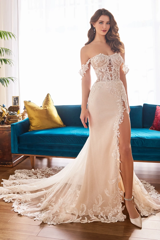Cache: Off the Shoulder Ivory Mermaid Wedding Dress with
