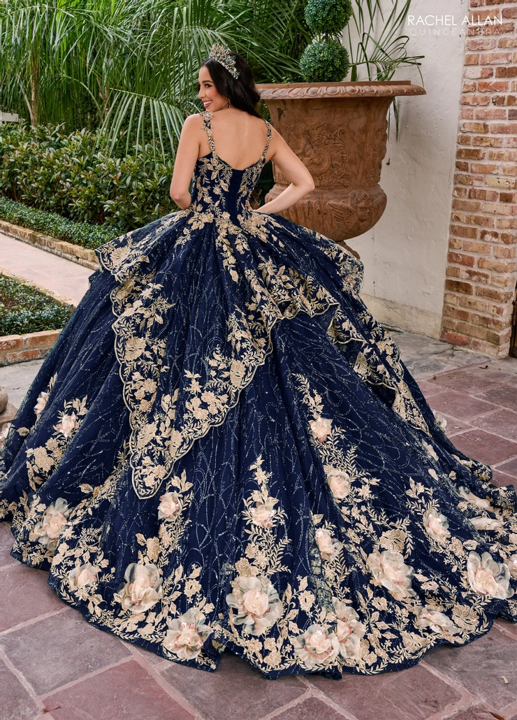 Alta Couture by Rachel Allan Style #RQ3140 #11 Navy/Gold backface vertical picture