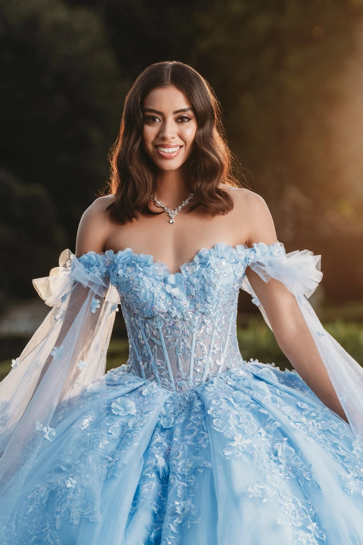 AmaBella Quinceanera Style #Q1001 #1 Bahama Blue frontface vertical cropped picture