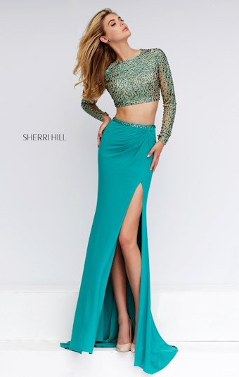 Sherri Hill 32339 #3 Nude/Emerald vertical thumbnail