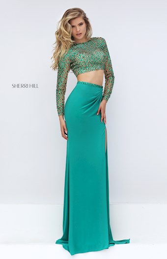 Sherri Hill 32339 #8 Nude/Emerald vertical thumbnail
