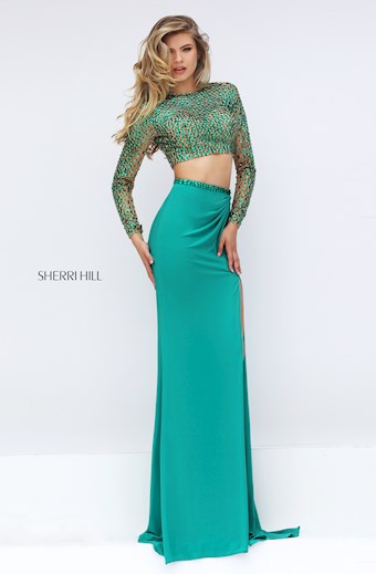 Sherri Hill 32339 #2 Nude/Emerald vertical thumbnail