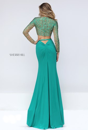 Sherri Hill 32339 #1 Nude/Emerald vertical thumbnail