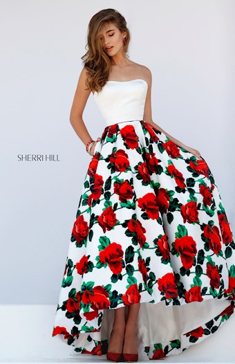 Sherri Hill 50027 #0 default Ivory Print frontface vertical thumbnail