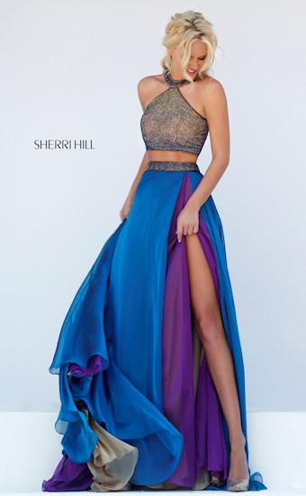 Sherri Hill 50042 #3 Nude/Multi/Purple vertical thumbnail