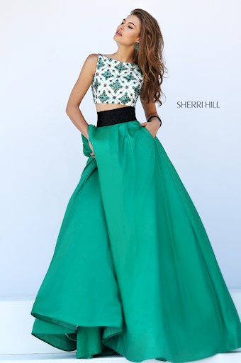 Sherri Hill 50107 #0 default Ivory/Emerald frontface vertical thumbnail