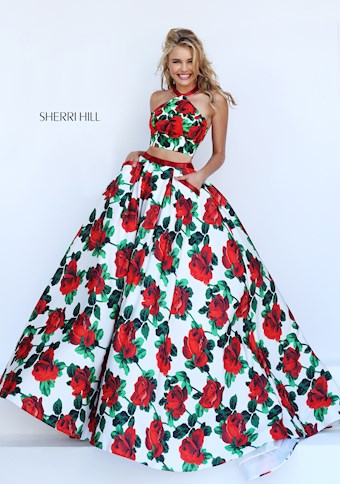 Sherri Hill 50115 #0 default Ivory/Red Print frontface vertical thumbnail