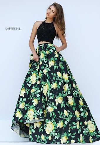 Sherri Hill 50119 #0 default Black/Yellow Print frontface vertical thumbnail