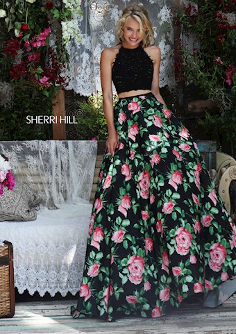 Sherri Hill 50119 #8 Black/Pink Print vertical thumbnail