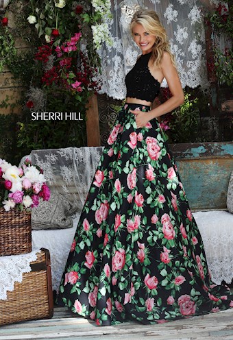 Sherri Hill 50119 #6 Black/Pink Print vertical thumbnail