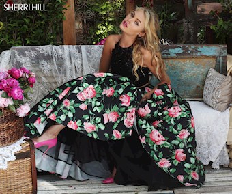 Sherri Hill 50119 #3 Black/Pink Print vertical thumbnail