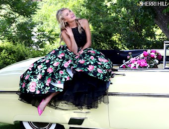 Sherri Hill 50119 #15 Black/Pink Print vertical thumbnail