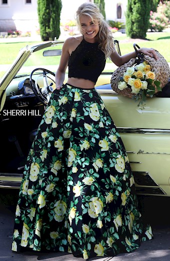 Sherri Hill 50119 #12 Black/Yellow Print vertical thumbnail