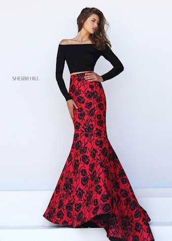 Sherri Hill 50127 #1 Black/Red Print frontface vertical thumbnail