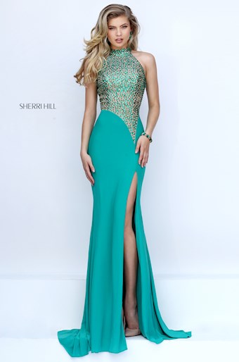 Sherri Hill 50148 #0 default Nude/Emerald frontface vertical thumbnail