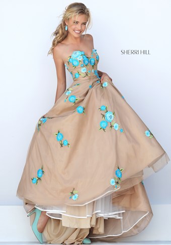 Sherri Hill 50203 #0 default Nude/Turquoise frontface vertical thumbnail