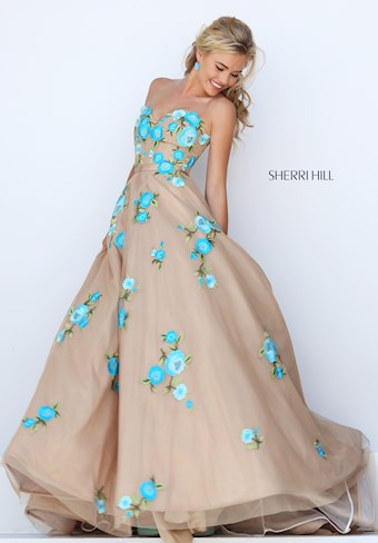 Sherri Hill 50203 #10 Nude/Turquoise vertical thumbnail
