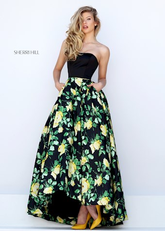 Sherri Hill 50206 #0 default Black/Yellow Print frontface vertical thumbnail