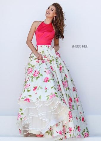 Sherri Hill 50231 #0 default Coral/Ivory Print frontface vertical thumbnail