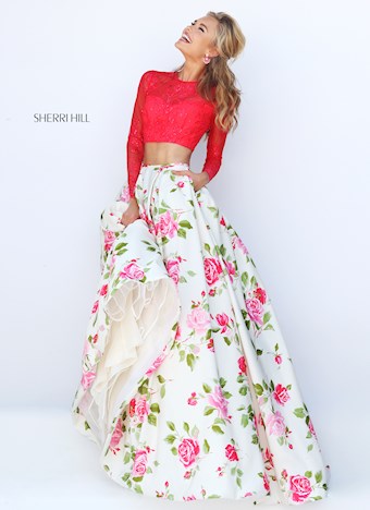 Sherri Hill 50261 #0 default Coral/Ivory Print frontface vertical thumbnail