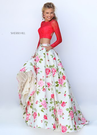 Sherri Hill 50261 #3 Coral/Ivory Print vertical thumbnail