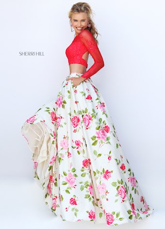 Sherri Hill 50261 #2 Coral/Ivory Print vertical thumbnail