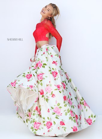 Sherri Hill 50261 #1 Coral/Ivory Print vertical thumbnail