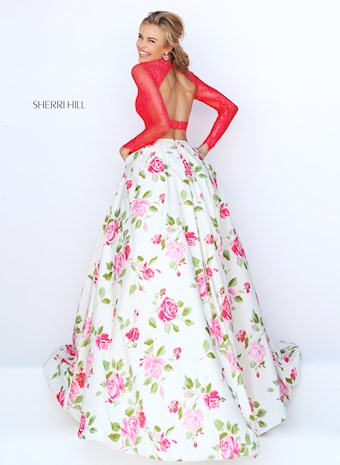 Sherri Hill 50261 #4 Coral/Ivory Print vertical thumbnail