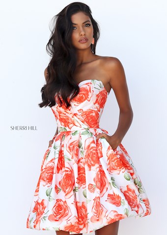 Sherri Hill 50329 #0 default Orange Print frontface vertical thumbnail
