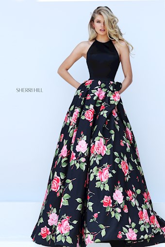 Sherri Hill 50333 #1 Black/Red Print frontface vertical thumbnail