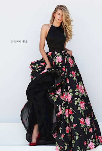 Sherri Hill 50333 #3 Black/Red Print vertical thumbnail