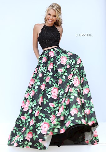 Sherri Hill 50337 #0 default Black/Pink Print frontface vertical thumbnail