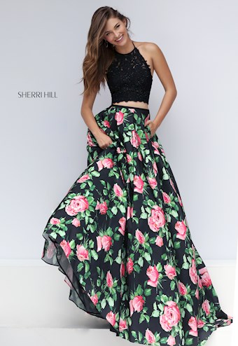 Sherri Hill 50337 #4 Black/Pink Print vertical thumbnail