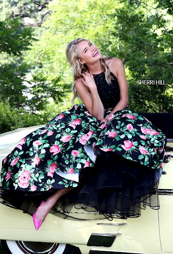 Sherri Hill 50337 #3 Black/Pink Print vertical thumbnail