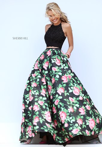 Sherri Hill 50337 #5 Black/Pink Print vertical thumbnail
