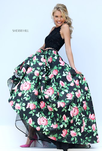 Sherri Hill 50337 #6 Black/Pink Print vertical thumbnail
