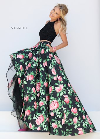 Sherri Hill 50337 #11 Black/Pink Print vertical thumbnail