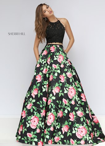 Sherri Hill 50337 #8 Black/Pink Print vertical thumbnail