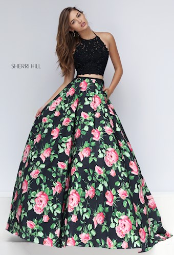 Sherri Hill 50337 #10 Black/Pink Print vertical thumbnail