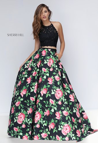 Sherri Hill 50337 #9 Black/Pink Print vertical thumbnail