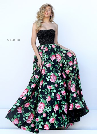 Sherri Hill 50354 #0 default Black/Pink Print frontface vertical thumbnail