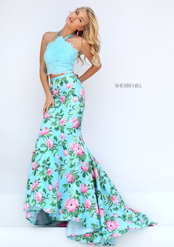 Sherri Hill 50387 #0 default Light Blue Print frontface vertical thumbnail