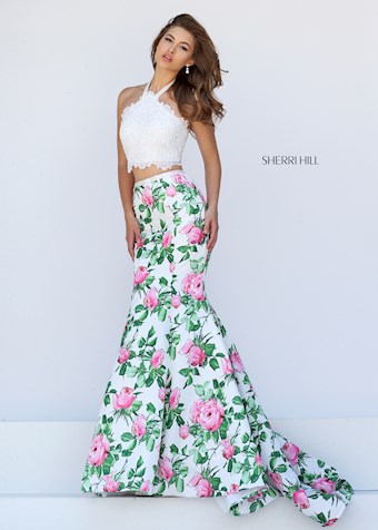 Sherri Hill 50398 #0 default Ivory/Pink Print frontface vertical thumbnail