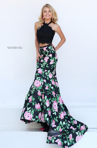 Sherri Hill 50399 #0 default Black/Pink Print frontface vertical thumbnail