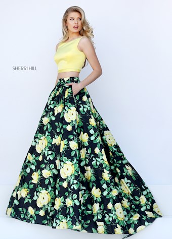 Sherri Hill 50401 #0 default Yellow/Black Print frontface vertical thumbnail