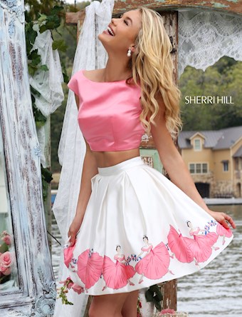 Sherri Hill 50407 #0 default Coral/Ivory Print frontface vertical thumbnail