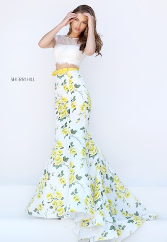 Sherri Hill 50421 #1 Ivory/Yellow Print vertical thumbnail