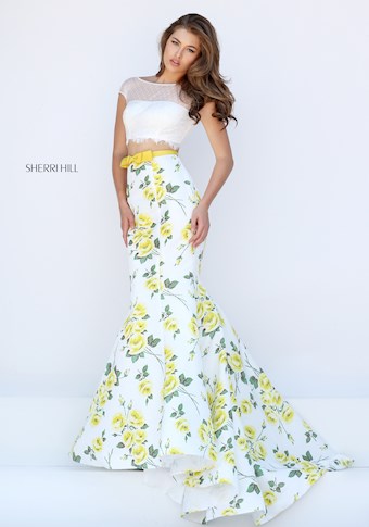 Sherri Hill 50421 #9 Ivory/Yellow Print vertical thumbnail
